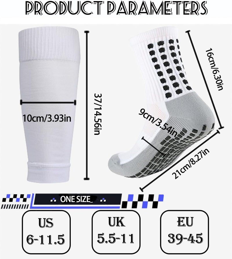 KMOLY 1 Set Soccer Grip Socks,Shin Guard Sleeves for Football Basketball for Men and Women Black/White One Size - Image 5